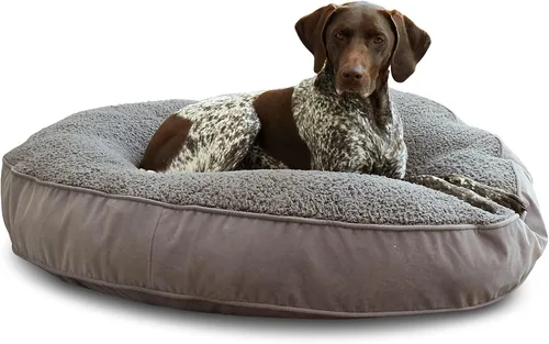 Vista 19 de South Pine Porch Samson - Cama redonda de lujo para perro, estilo almohada, acero azul, pequeña (30 pulgadas)