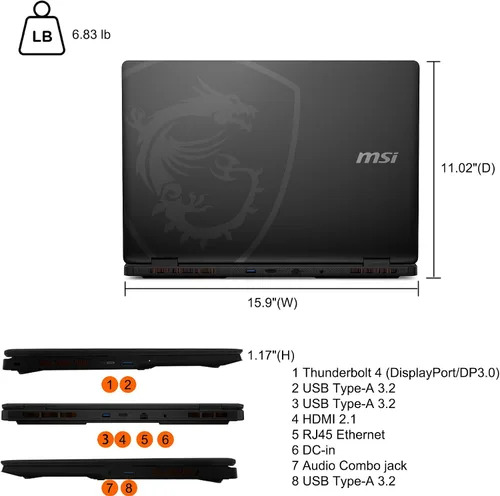 Vista 8 de MSI Crosshair 18 HX AI Gaming Laptop 18" QHD+ 240Hz (100% DCI-P3) Intel 24-core Ultra 9 275HX (>i9-14900HX) 32GB DDR5 1TB SSD GeForce RTX 5070