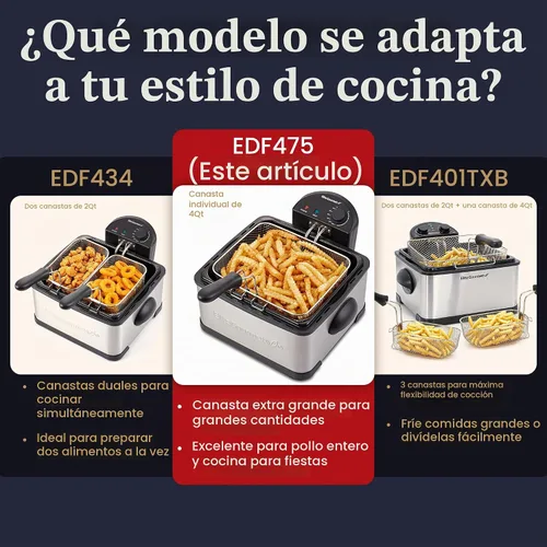 Vista 2 de Elite Gourmet EDF475 - Freidora profunda, 1700 vatios, 4.2 cuartos de galón, acero inoxidable