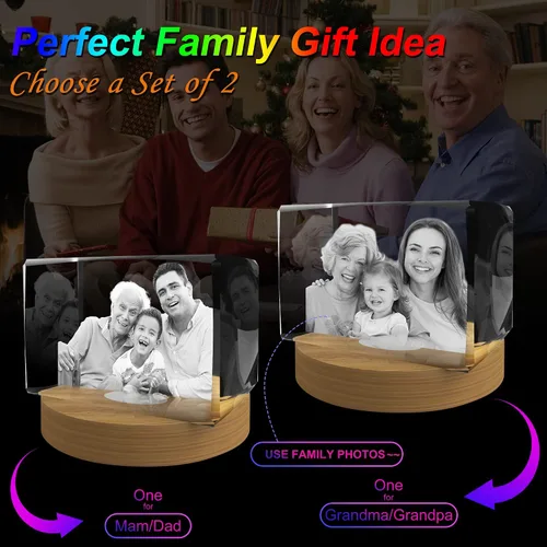 Vista 2 de Regalos personalizados con fotos de cristal 3D para ella, esposa, mamá, papá, mujeres, hombres, parejas, regalos personalizados con imágenes