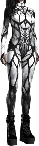 Vista 10 de Enterizo ajustado unisex para adultos, con estampado 3D en 3D de cuello alto, overol tipo unitardo Naranja Negro-1033
