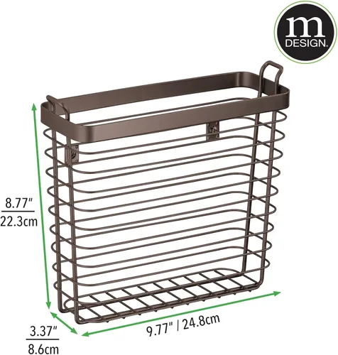 Vista 7 de mDesign Soporte para revistas de pared de alambre de metal, organizador de almacenamiento para el hogar, estante de ahorro de espacio para revistas