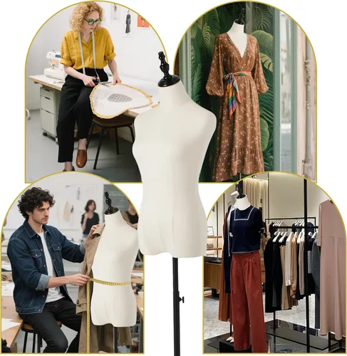 Vista 7 de Maniquí femenino, para colgar pantalones y faldas, maniquí de vestido con soporte, torso ajustable en altura para exhibición de ropa y joyería
