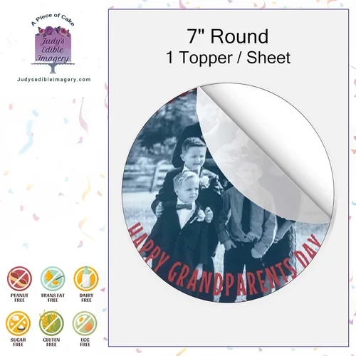 Vista 2 de 7” Circle Edible Custom Print Cake Topper - Create Personalized Image for Theme Party Events & Special Occasions - 1 Per Sheet, Gluten Free, Soy