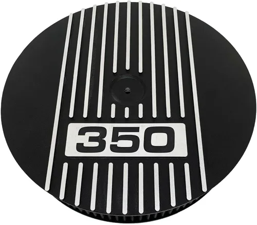 Vista 2 de Kit de filtro de aire redondo para Chevy 350-13" de bloque pequeño, color negro, aletas elevadas