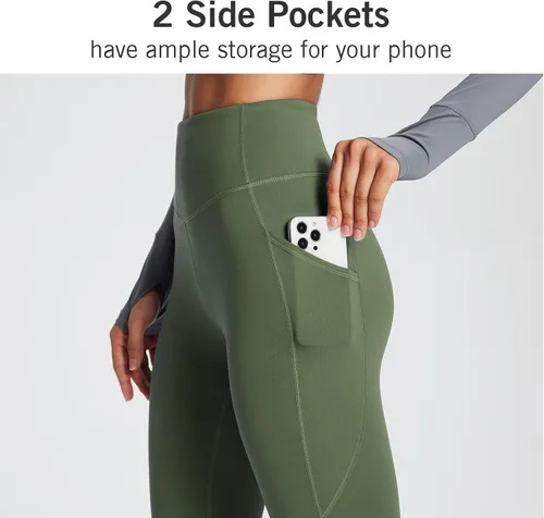Vista 3 de BALEAF - Leggings de yoga suaves de cintura alta 78 para mujer con bolsillos profundos, pantalones de entrenamiento elásticos cepillados a prueba