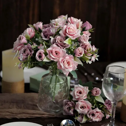 Vista 7 de Efavormart - 4 arbustos Ramo de novia de seda artificial de 12 pulgadas de rosa polvorienta, flores sintéticas