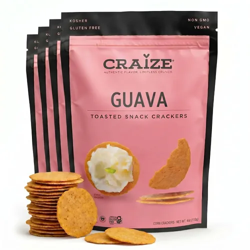 Vista 10 de Craize Guava Crisps Galletas de maíz tostadas sin gluten, veganas, kosher, paquete de 6, 4 onzas cada una