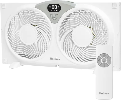 Vista 10 de HOLMES Ventilador Digital de Ventana de Doble Aspa con Control de Termostato Programable, Ventiladores Duales de 3 Aspas, 2 Velocidades, Panel