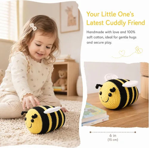 Vista 5 de BABOLI Adorable abejorro de peluche de abejorro mullido con hilo suave de alta calidad, apoyo emocional, juguete de abeja, opción súper maravillosa