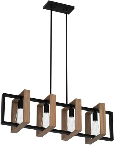 Vista 4 de Iluminación de isla de cocina de 35.4", lámpara de araña de 4 luces para comedor estilo granja, iluminación colgante moderna en negro, luces