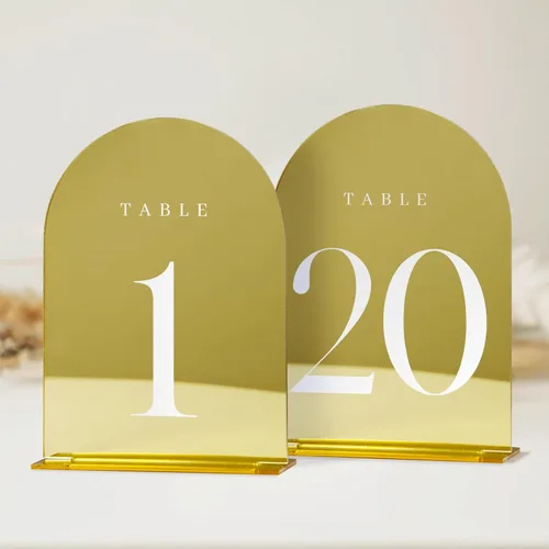 Vista 9 de Números de mesa de arco esmerilado para recepción de boda, paquete de 10 piezas de 5x7" Signos acrílicos de arco esmerilado con soporte, números