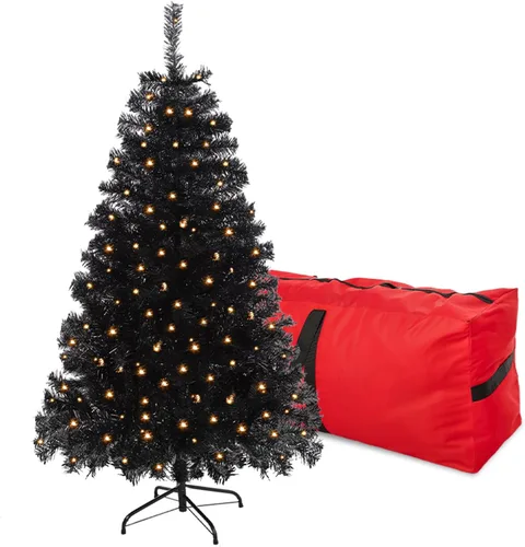 Vista 8 de Black Christmas Tree 4FT Small Halloween Tree Artificial Holiday Xmas Tree with 450 PVC Branch Tips & Foldable Metal Stand for Home, Office, Party