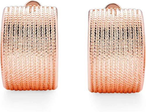 Vista 2 de Casual trenzado trenzado cable cuerda raya ancho medio aro clip en pendientes para mujeres orejas no perforadas plata rosa oro amarillo tono plateado