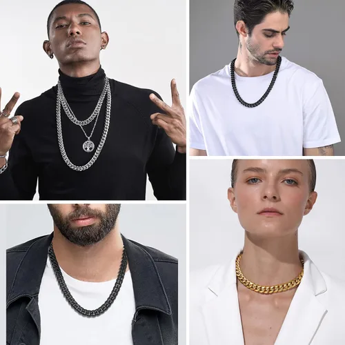 Vista 3 de PROSTEEL Trendy Cuban Links Necklace for Men Women, Black18K Gold Plated 316L Stainless Steel, W 4.8mm-14mm, L 14inch-30inch, Come Gift Box