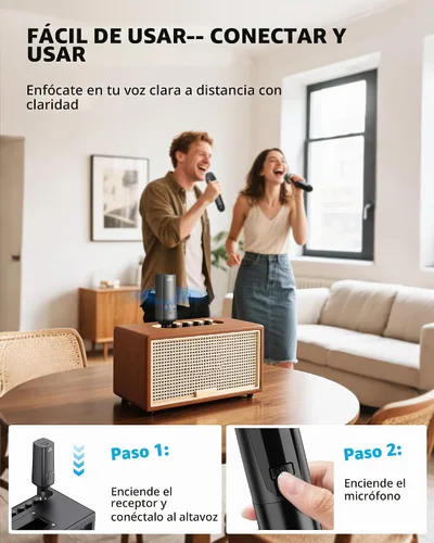 Vista 5 de LEKATO Micrófono inalámbrico, sistema de micrófono dinámico inalámbrico de mano dual recargable de 2.4 GHz con receptor de 1/4 pulgadas, micrófono