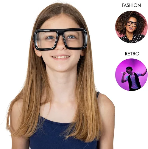 Vista 5 de Skeleteen Gafas gruesas negras de gran tamaño, marco cuadrado brillante, accesorio de disfraz de nerd, lentes transparentes para adultos y niños
