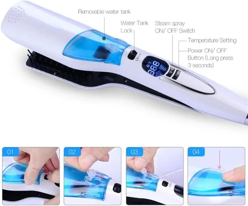 Vista 5 de Generic Cepillo de peine alisador de pelo, plancha de cerámica profesional para cabello lacio al vapor, temperatura ajustable