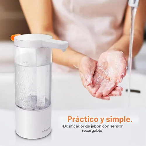 Vista 3 de Práctico dispensador automático de bomba de jabón líquido con sensor recargable sin contacto de 17 onzas, ajustado por la distancia del sensor