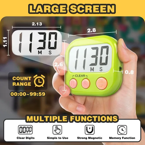 Vista 4 de Temporizadores de aula para profesores y niños, temporizador digital magnético grande, suministros para profesores, paquete de 2, azul y verde