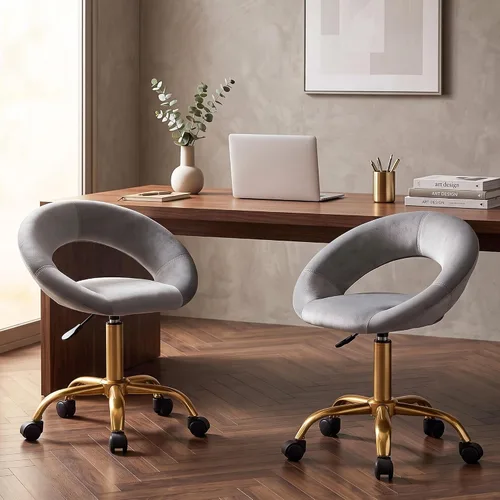 Vista 9 de DUHOME Silla giratoria con ruedas, silla de terciopelo para oficina en casa Gris