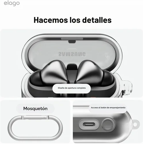 Vista 6 de elago - Funda transparente para Galaxy Buds 3 Pro, 3 y 3 FE Carabiner Included, Premium TPU Cover, Wireless Charging, Headphone Accessories, for