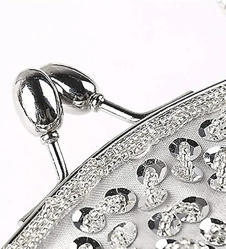 Vista 3 de Vistatroy Bolso de noche de diseño floral con cuentas con diseño de lentejuelas vintage cierre de beso bolso de mano de satén bolso de mano