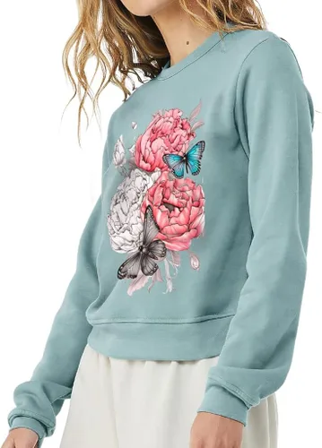Vista 2 de Flower Design Pullover Sweatshirt - Kawaii Women's Sweatshirt - Cool Printed Sweatshirt