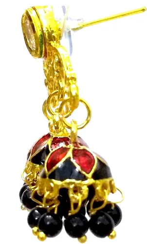 Vista 2 de DESI HAWKER Meenakari Minakari NI-311 - Pendientes chapados en oro hechos a mano con pintura esmaltada joyería étnica de Bali Jhumki Jhumka