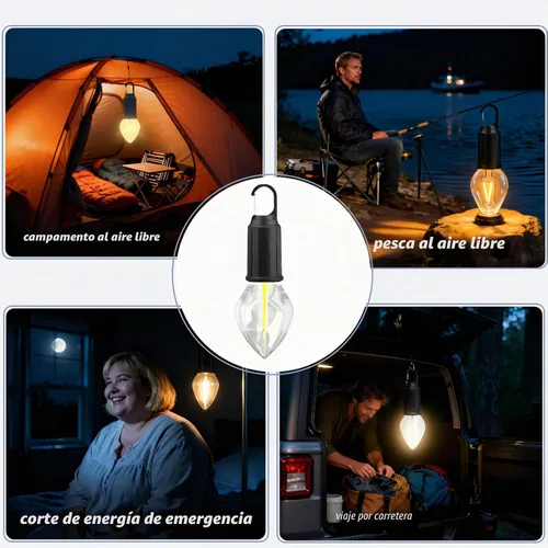 Vista 8 de Linterna LED portátil para campamento, gancho para colgar en cualquier lugar, recargable USB-C, 3 modos de brillo, resistente al agua