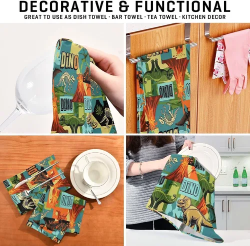 Vista 7 de Retro Dinosaur S Dish Towels Set, 28x18 Decorative Polyester Hand Towels
