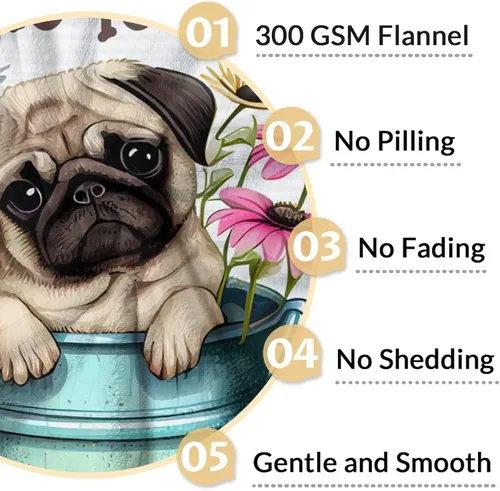 Vista 4 de Manta de Pug para regalo, 30 x 40 pulgadas, bonita manta para amantes de los perros, mantas blancas de felpa suave para sofá, oficina