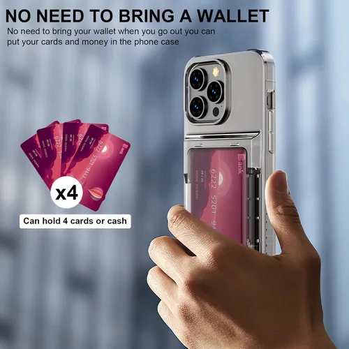 Vista 3 de Funda compatible con iPhone 15 Pro con tarjetero de poliuretano termoplástico suave, parachoques de policarbonato duro, antiarañazos, a prueba