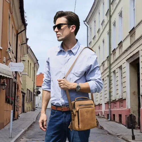 Vista 3 de CONTACTS Bolso de mensajero de cuero para hombre, bolso de mensajero, bolso cruzado de cuero genuino para el hombro 9.7 pulgadas, bolsa para iPad