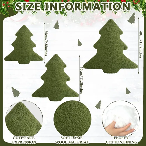 Vista 3 de Soaoo 3 almohadas decorativas para árbol de Navidad, almohada decorativa con forma de árbol de Navidad, cojín suave en forma de planta 3D