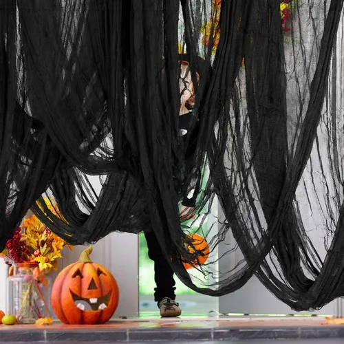 Vista 7 de 5 piezas de tela espeluznante de Halloween, tela espeluznante de 30 x 72 pulgadas, tela de tejido suelto espeluznante para decoración de fiesta