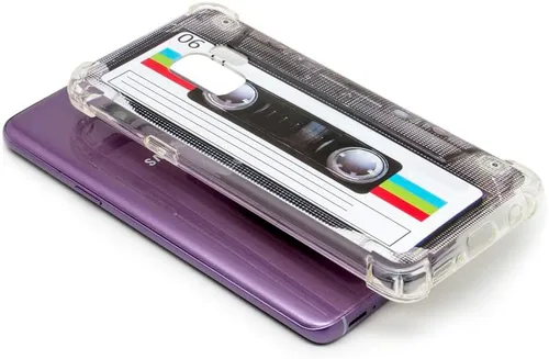 Vista 5 de FAteamll Funda para Galaxy S9 con esquinas reforzadas TPU suave parachoques retro cassette cinta caso compatible con Samsung Galaxy S9