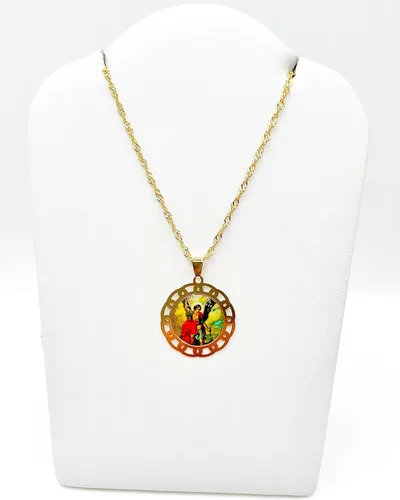 Vista 3 de SIFRIMANIA Medalla Religiosa Católica Chapada en Oro con Cadena Espiral para Niños y Mujeres