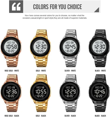Vista 8 de Reginald Relojes para hombres Multifunción impermeable Reloj digital LED de pantalla grande Reloj digital cronógrafo de acero inoxidable Reloj