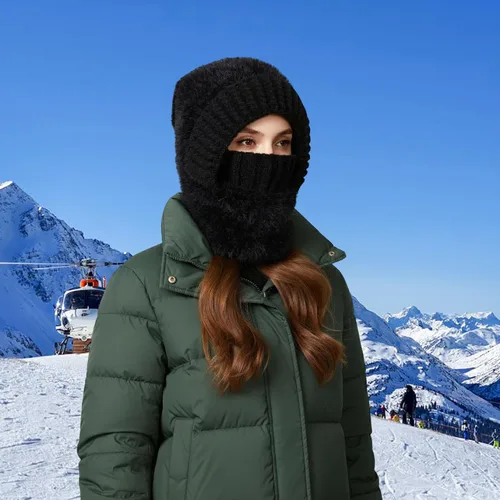 Vista 8 de Pasamontañas de una pieza para mujer, gorro de cráneo, bufanda para el cuello, bufanda de esquí, nieve, invierno, gorro de forro polar de punto