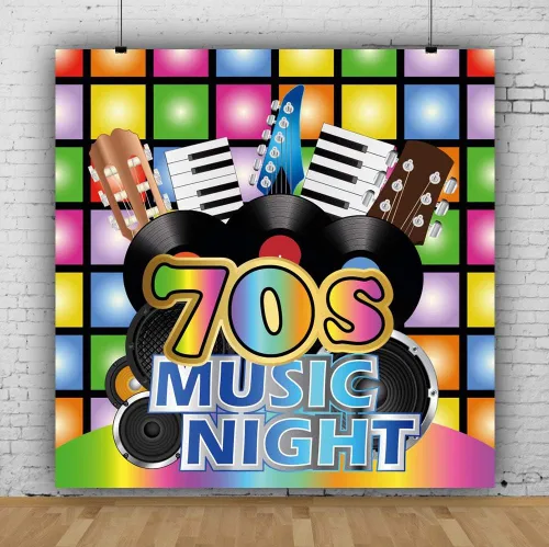Vista 3 de Yeele Telón de fondo de noche musical de 10 x 10 pies de los años 70 para fotografía, discotecas, fiesta, neón, estilo retro de los años 70, fondo