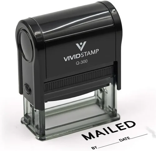 Vista 8 de MAILED con sello de goma autoentintado por línea de fecha (tinta negra) - Grande Negro