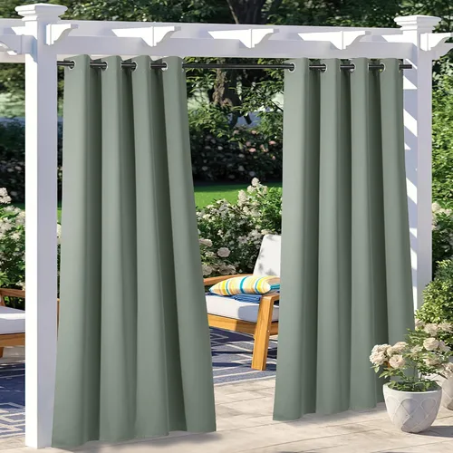 Vista 134 de NICETOWN Cortina para Exteriores para Patio Impermeable de 84 Pulgadas de Ancho, Aislamiento Térmico con Ojales Antioxidantes Bloqueo UV Cortina