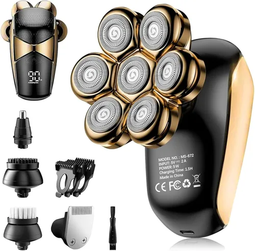 Vista 11 de SHPAVVER Afeitadoras de cabeza para hombres calvos: maquinilla de afeitar eléctrica 5 en 1 - Kit de aseo de afeitar impermeable IPX7 para hombres