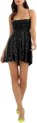 Vista 4 de Argeousgor Vestido de lentejuelas con borlas para mujer, con tirantes delgados, sin espalda, con borlas, vestido de fiesta de noche, vestido de baile