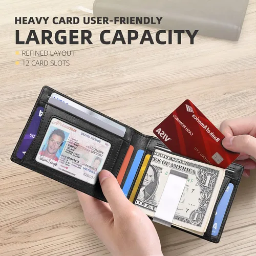 Vista 104 de Zitahli - Billeteras delgadas RFID para hombres, billetera de cuero flexible con clip de dinero, cartera minimalista con bolsillo frontal