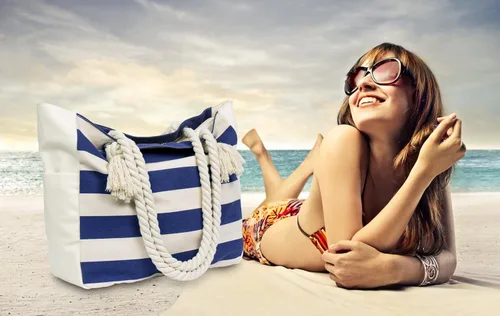 Vista 3 de Malirona Bolso grande de viaje a la playa con asa de cuerda de algodón, XL, Casual
