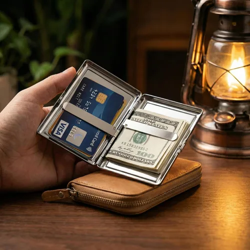 Vista 6 de Vintage Art Deco - Funda versátil para tarjetas y efectivo, cartera delgada de metal para mujeres y hombres, tarjetas de visita de identificación