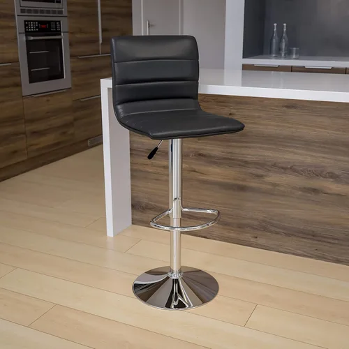 Vista 20 de Flash Funiture silla de bar ajustable con base cromada, Vinilo, Gris
