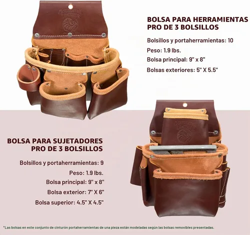 Vista 4 de Occidental Leather Cinturón de herramientas ajustable para Pro Framer – Mano izquierda – 21 bolsillos y portaherramientas – Fabricado en Estados